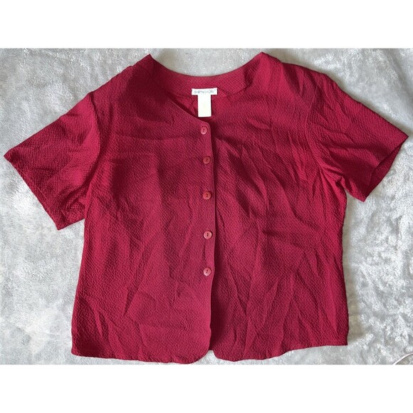 Ship N Shore Tops - Ship N Shore Vintage 80s Womens L Blouse Red Button Up Rayon Top Back Bow Tie